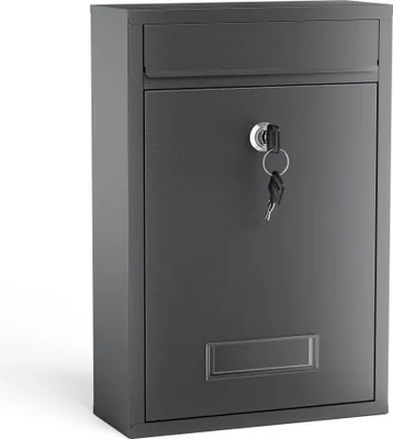 Produktbild von Wiltec Briefkasten anthrazit V2 Postkasten mit Namensschild, großem Briefschlitz und 2 Schlüsseln Wandbriefkasten aus pulverbeschichtetem Stahl