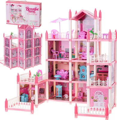 Produktbild von Domček pre bábiky ružová DIY 4 úrovne nábytku