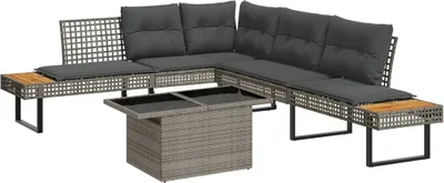 Produktbild von 2-tlg. Garten-Sofagarnitur mit Kissen Grau Poly Rattan Glas
