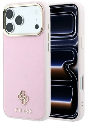 Imagen del producto de Funda Guess Saffiano Klein 4G y logo clásico MagSafe para iPhone 18 Pro / 17 Pro, color rosa