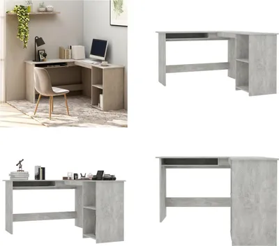 Obrázek produktu pro vidaXL Rohový psací stůl ve tvaru L betonově šedý 120x140x75 cm materiál na bázi dřeva - Rohový psací stůl - Rohové psací stoly - Psací stoly - Stoly