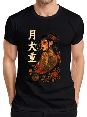 Produktbild von Ge Yakuza Tattoo Frau Japanisch Oni Drache Japan Y2K Rose Herren T-Shirt, Schwarz, L