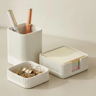 Produktbild von Ästhetische Schreibtisch-Organizer Set von 3 - Beton Schreibtischaccessoires