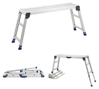 Zdjęcie produktu dla VEVOR, platforma robocza 1016x305 mm, składana platforma robocza z aluminium o udźwigu 226,8 kg, regulowana wysokość (584-876 mm) z blokadą bezpieczeństwa, przenośna drabina schodowa do domu i warsztatu