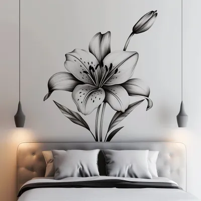 elegante Lilie in Schwarz-Weiß – Decords Wandtattoo, Produktansicht 1