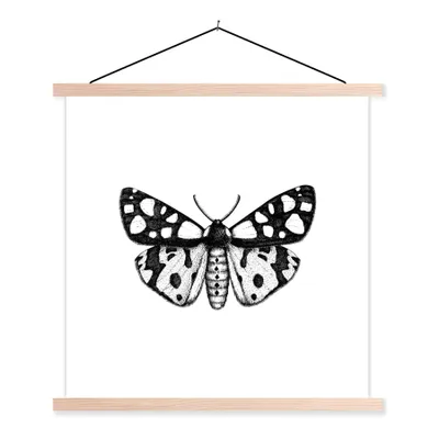 Produktbild von MuchoWow® Textilposter Schmetterling - Vintage - Schwarz und weiß 120x120 cm mit holzfarbenen Rahmen - Textil-Poster