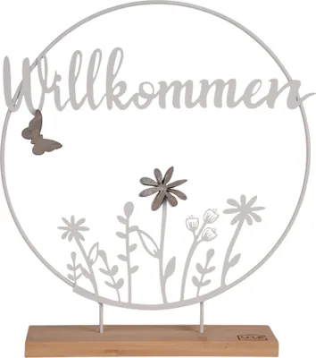 Produktbild von UNUS® Aufsteller Willkommensschild, Bambus und Metall, Weiß, Ganzjahresdeko