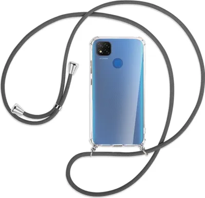 Produktbild von Handykette Backcover-Schutzhülle mit Band (Metall silberfarben) für Xiaomi Redmi 9C - dunkelgrau