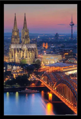 Immagine prodotto di Città tedesche - Poster - Cattedrale di Colonia - Notte + cornice rimovibile, Shinsuke® Maxi MDF nero, vetro acrilico