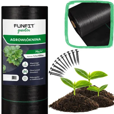 Zdjęcie produktu dla Agrowłóknina ogrodowa mata antychwastowa agrotkanina ściółkująca 1.1x100m 70g/m² x50 kotwy czarna, productTiles.product.images.aiGenerated