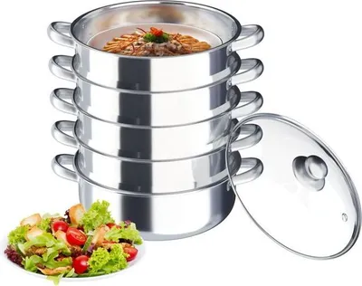 Obrázek produktu pro Velký parní hrnec z nerezové oceli, průměr 30 cm, 5 vrstev, pro domácí/komerční kuchyni