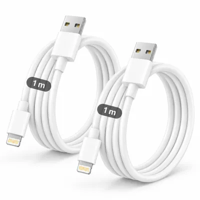 Produktbild von 2x iPhone Lightning Ladekabel 1m – USB-A auf Lightning Ladekabel – Ladekabel für iPhone 5 bis 14 Pro Max, iPad, iPod & AirPods