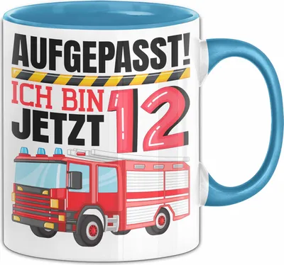 Produktbild von 12. Geburtstag Geschenk Tasse Becher Jungs Feuerwehr Aufgepasst Ich Bin Jetzt 12 (Blau)
