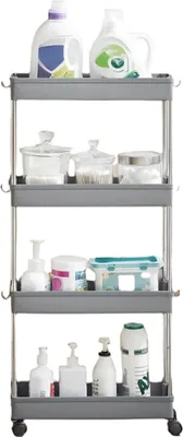 Image de Chariot de cuisine à 4 niveaux – Étagère de rangement compacte – 40 x 12,5 x 86 cm