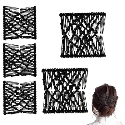 Produktbild von 5er Set Magische Haarkämme für Damen, Elastische Doppelschicht-Steckkämme mit Kristallperlen, Vielseitiges Haarschmuck-Set für DIY-Frisuren, Rutschfester Haargriff, Schwarz