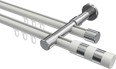 Produktbild von Interdeco Innenlaufstange / Gardinenstange mit Innenlauf Weiß / Chrom, Typ Prestige Mavell (Zylinder Bicolor), 20 mm Ø 2-läufig, 160 cm