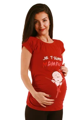 Immagine prodotto di Maglietta premaman manica corta Je t’aime Maman – abbigliamento premaman donna, 95% cotone, rosso, taglia XL