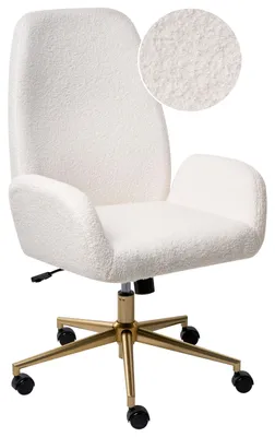 Produktbild von BELIANI Bürostuhl Weiß Bouclé Höhenverstellbar Drehbar Bremsbare Rollen mit Armlehnen Wippfunktion Modern Drehstuhl Büro Arbeitszimmer Homeoffice