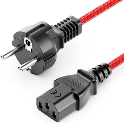 Produktbild von deleyCON 3,0m Kaltgerätekabel - Nylon Kabel - Netzkabel Stromkabel Kaltgeräte Strom Kabel 3 Polig Schutzkontakt Stecker (Typ F auf C13 Buchse) PC Computer Monitor Drucker Beamer - Rot