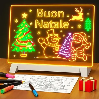 Immagine prodotto di Lavagna Luminosa per Disegnare 20×20 cm – Lavagna Luminosa Bambini con 7 Pennarelli LED, Tavoletta Trasparente Cancellabile con Treppiede