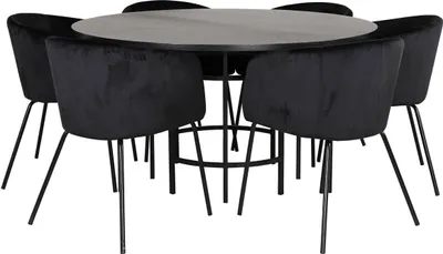 Image de Copenhagen ensemble table, table marron et 6 Berit chaises Velours noir.