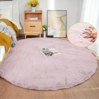Produktbild von Runder Kunstfell Teppich 180 cm Rosa Flauschig Waschbar