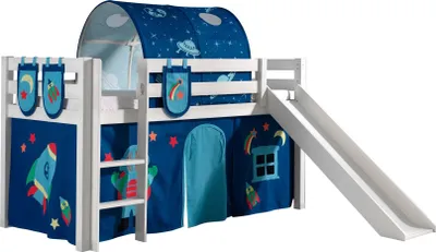 Produktbild von Kinderbett mit Rutsche Karolina Massivholz Weiß Textilset Astro 4