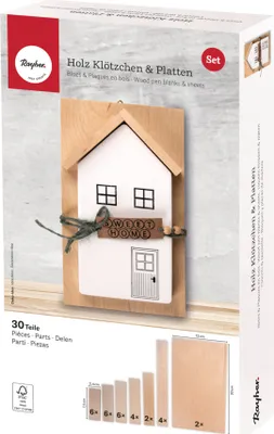Produktbild von Bastelpackung Holz "Klötzchen & Platten", 30-tlg.