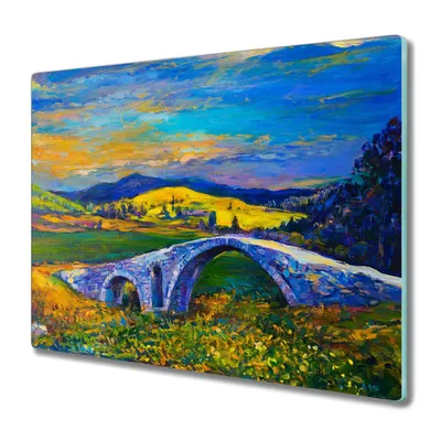 Produktbild von Coloray Küchenbrett Kochplattenabdeckung Hackbrett Schneidebrett Herdabdeckplatte 60x52 cm - Landschaft Brücke