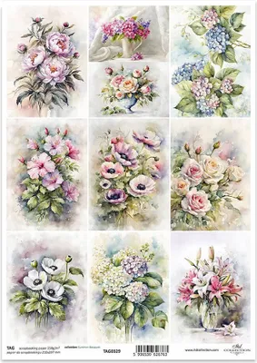 Produktbild von Scrapbooking Tag Set 0329 Blumen Sträuße Rosen Pfingstrosen