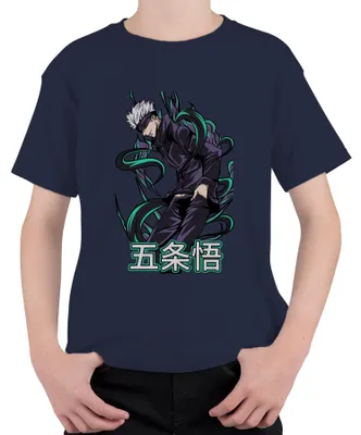 Zdjęcie produktu dla Koszulka dziecięca Jujutsu Kaisen Gojo 五条悟 Anime Otaku Gift Cool Blindfold Uni , granatowy, 128