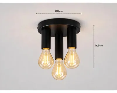 Produktbild von B.K.Licht Retro Deckenleuchte Schwarz 3-flammig E27 Metall Ø19cm Vintage