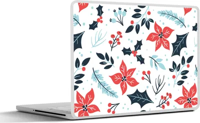 Produktbild von MuchoWow® Laptop Aufkleber Sticker Cover Winter - Blumen - Weihnachten - Muster 31x22.5 cm - Laptop-Deko