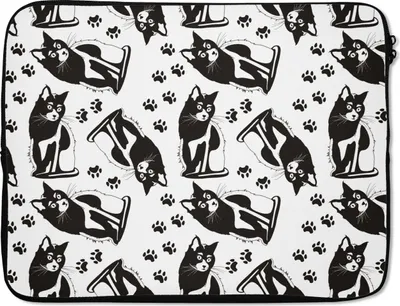 Produktbild von MuchoWow® Laptop Hülle 17 Zoll Laptoptasche Muster - Katze - Schwarz - Weiß - Jungen - Mädchen - Kinder - Kind - Zipper - Schutzabdeckung