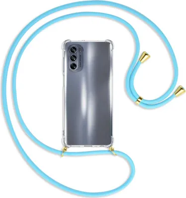 Produktbild von Handykette Backcover-Schutzhülle mit Band (Metall goldfarben) für Motorola Moto G62 5G (6.5'') - himmelblau