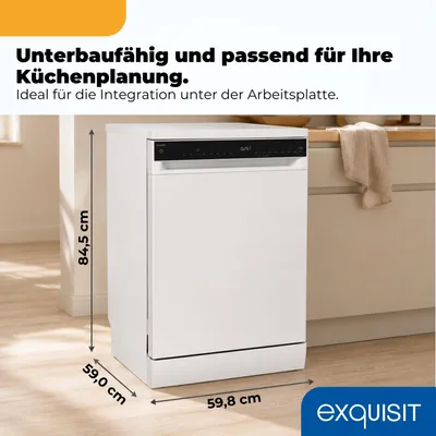 Produktbild von Exquisit Geschirrspüler 16 Maßgedecke | Energieklasse C | 8 Spülprogramme | Aquastop | Innenbeleuchtung | Unterbaufähig | Startzeitvorwahl | Weiß