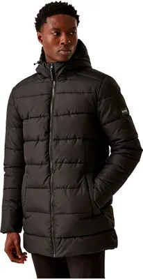 A man wearing a black puffer jacket.