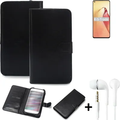 Produktbild von K-S-Trade Wallet Case Handyhülle kompatibel mit Oppo Reno8 Pro Schutzhülle Flip cover Flipstyle Tasche Hülle Flipcover Slim Bumper schwarz + in ear