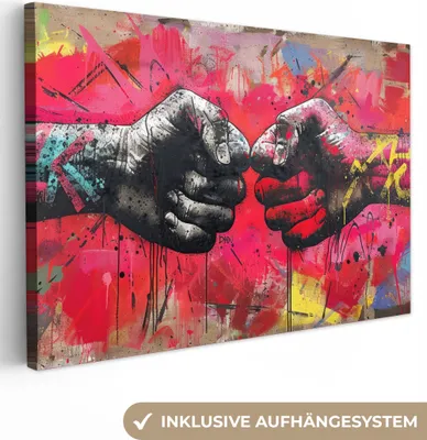 Produktbild von Wanddeko 90x60 cm - Banksy - Straßenkunst - Hände - Kunst - Abstrakt, Wandbilder, Wanddeko Wohnzimmer