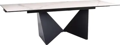 Produktbild von Esstisch Säulentisch Peterson Ceramic 160-240x90x76cm weiß Marmor matt schwarz matt ausziehbar