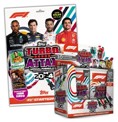 Obrázek produktu pro Topps – Turbo Attax Formule 1 2024 – 1 startovací balení + 1 stojan (24 boosterů)