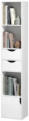 Produktbild von Bücherregal mit Schubladen, verstellbares Fach. Bücherregal mit 2 Schubladen und Schrank, 158 cm hoch, weiß