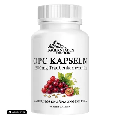 Produktbild von Bauernladen Nockberge | OPC Kapseln - 1.200mg Traubenkernextrakt, KI-generiertes Bild