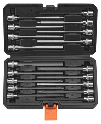 Zdjęcie produktu dla Zestaw bardzo długich kluczy nasadowych VEVOR, 18-częściowy, napęd 3/8", standard SAE i metryczny 1/8"-3/8", 3–12 mm