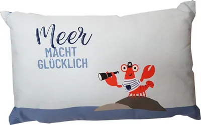 Produktbild von maritimes Kissen Meer macht Glücklich mit Krabbe 25x40cm Geschenk für Dich