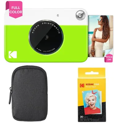 Produktbild von Kodak Printomatic Sofortbildkamera (Grün) Basis-Paket + Zinkpapier (20 Blätter)
