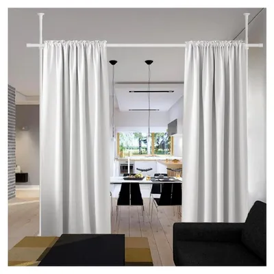 Produktbild von Raumteiler Gardinenstange, Paraventgestell Trennwand ohne Bohren, verstellbar von Boden bis Decke 178 x 317 cm, freistehende Stange für Wohnzimmer, Schlafzimmer, Büro, Weiß