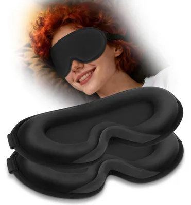 Image de Masque de sommeil, lot de 2 avec bande élastique réglable pour femmes et hommes, masque de sommeil pour ceux qui dorment sur le côté, opaque et respirant, masque 3D pour les voyages