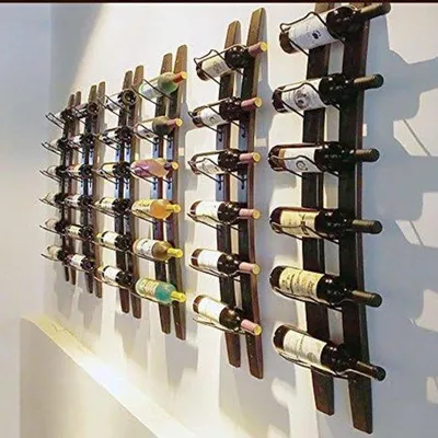 Produktbild von Unyqoos® Wand-Weinregal zur Wandmontage aus rustikalem Massivholz & Eisen, antik lackiert, 6 Flaschen, 99 x 20 x 6 cm