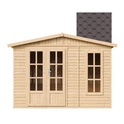 Produktbild von Gartenhaus Holz 6 m2 - H232 x 332 x 222 cm - Große multifunktionale Gartenhütte - Gerätehaus Holz Garten-Studio – Braun bituminöse Schindeln - TIMBELA M334FB+H334FBBROWN